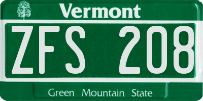 VT license plate ZFS208