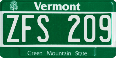 VT license plate ZFS209