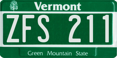 VT license plate ZFS211
