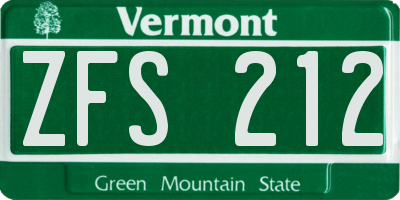 VT license plate ZFS212
