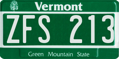 VT license plate ZFS213