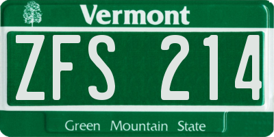 VT license plate ZFS214