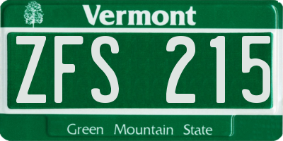 VT license plate ZFS215