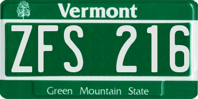 VT license plate ZFS216