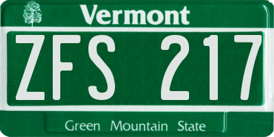 VT license plate ZFS217