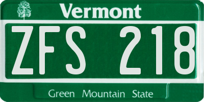 VT license plate ZFS218
