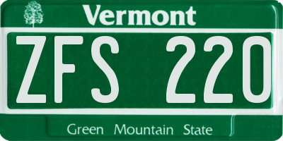 VT license plate ZFS220