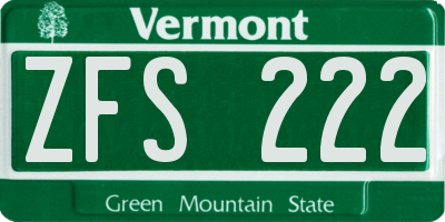 VT license plate ZFS222