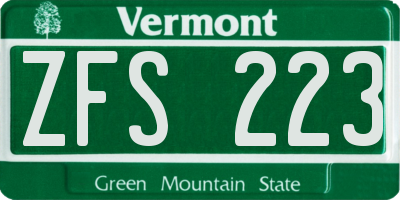 VT license plate ZFS223