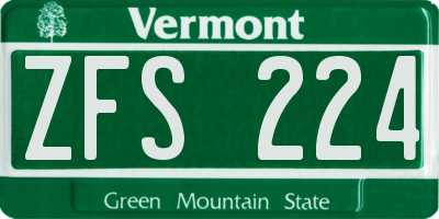 VT license plate ZFS224