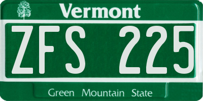 VT license plate ZFS225