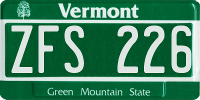 VT license plate ZFS226