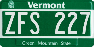 VT license plate ZFS227