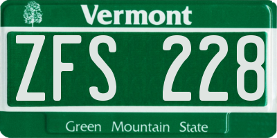 VT license plate ZFS228