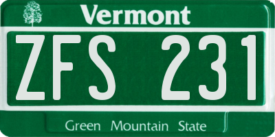 VT license plate ZFS231