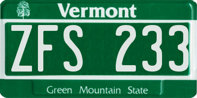 VT license plate ZFS233