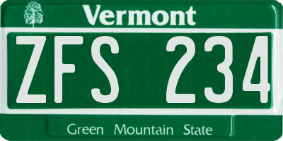 VT license plate ZFS234