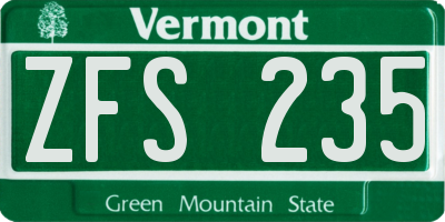 VT license plate ZFS235