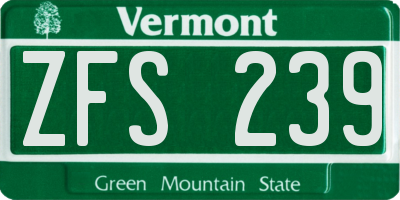 VT license plate ZFS239