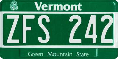VT license plate ZFS242