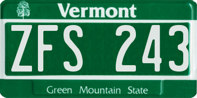 VT license plate ZFS243