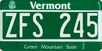 VT license plate ZFS245