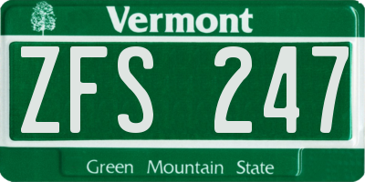 VT license plate ZFS247