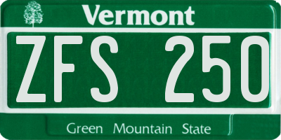 VT license plate ZFS250