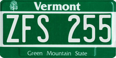 VT license plate ZFS255