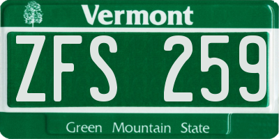 VT license plate ZFS259