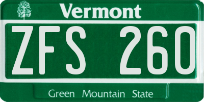 VT license plate ZFS260