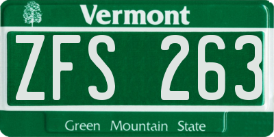 VT license plate ZFS263