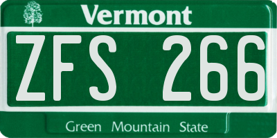 VT license plate ZFS266