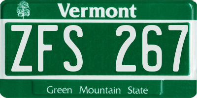 VT license plate ZFS267