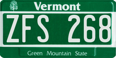 VT license plate ZFS268
