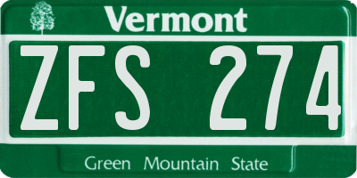 VT license plate ZFS274