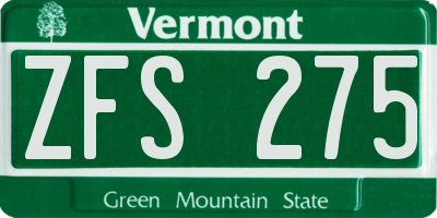 VT license plate ZFS275