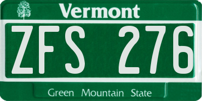VT license plate ZFS276