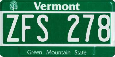 VT license plate ZFS278
