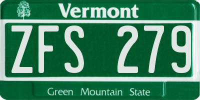 VT license plate ZFS279