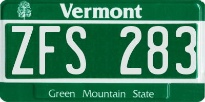 VT license plate ZFS283