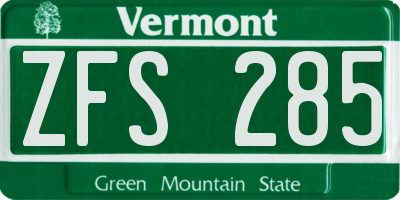 VT license plate ZFS285