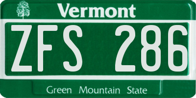 VT license plate ZFS286