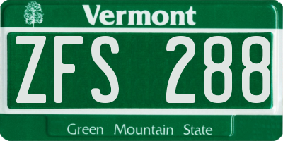 VT license plate ZFS288
