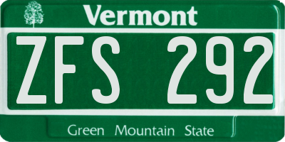 VT license plate ZFS292