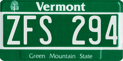 VT license plate ZFS294