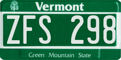 VT license plate ZFS298