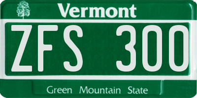 VT license plate ZFS300