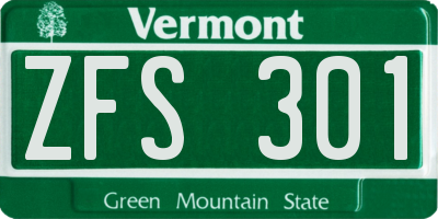 VT license plate ZFS301