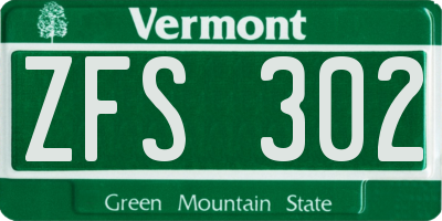 VT license plate ZFS302